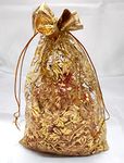 3A Featuretail 6 Inch x 8 Inch Net Fabric Drawstring Pouch for Dry Fruits Packing, Organza Shagun Potli, Bags for Return Gifts Pack, Pouches For Jewellery (Pack of 50, Gold)