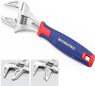 WORKPRO 2-in-1 Adjustable Spanner and Pipe Wrench, Single Open-End Spanner Made of Cr-V for Professionals, Adjustable Spanner 200 mm Length with Rubber Handle (max. 42 mm Jaw Width)