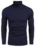 COOFANDY Men's Turtleneck Knitted Sweater Turtleneck Pullover Sweater Warm Basic Fine Knit Turtleneck Navy Blue S