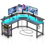 Rolanstar Computer Desk 56" with Power Outlets USB Ports & LED Strip, Reversible L Shaped Desk with Monitor Stand & Storage Shelf, Carbon Fiber Surface, L Shaped Gaming Computer Desk with Hooks