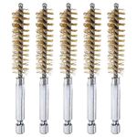 HARFINGTON 5Pcs Brass Bore Brush 13mm Dia 4" Long Cleaning Twisted Wire Brush with Handle 1/4" Hex Shank for Tubes, Ports, Bearings