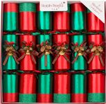 Robin Reed 6 x 12 inch Handmade Luxury Christmas Crackers - Red and Green with bells - 6602