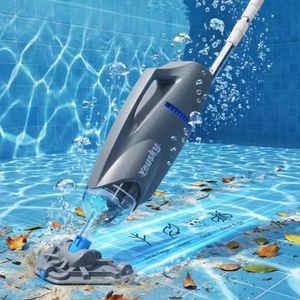 Cordless Pool Vacuum for Above Ground Pool with Telescopic Pole, 18.5 GPM Powerful Suction, 45 Mins Runtime, Rechargeable Handheld Pool Cleaner with 2 Brush Heads for Inground Pools
