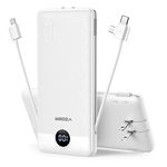 VEGER Portable Charger for iPhone Built in Cables Fast Charging USB C Slim 10000 Power Bank, Wall Plug USB Battery Pack for iPhones, iPad, Samsung More Phones Tablets (White)