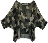 Max Hsuan Women's Loose Batwing Blouse Chiffon Top Camouflage Printed Kimono Poncho Tunic Kaftan Cover up - Camouflage - One Size