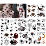 HOWAF 70+ Halloween Spiders Temporary Tattoos for Makeup Halloween Costume Party Favor Supplies, Halloween Spiders Wed Net Tattoos Stickers Transfer for Face Shoulder Arm Hand Halloween Body Art