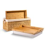 ROSSIE HOME Bamboo Wood Bed Tray, Lap Desk - Set of Two - with Hyacinth Storage Basket - Natural - Fits up to 15.6 Inch Laptops - Style No. 70107