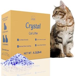 LMJP Crystal Cat Litter with Powerful Odor Control, Non-Clumping, Lasts Up to 3 Months, 17.2lb, Rapid Water Absorption, Unscented & Low Tracking Lightweight Blue & White Silica