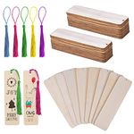 Wooden Bookmarks, 25 Pcs Blank Wood Bookmarks with Holes and 25 Pcs Colorful Tassels, Wood Gift Tags for Men, Women, Kids, Book Lovers, Engraving, Crafts