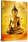 Gold Buddha Statue God Zen Canvas Wall Art Picture Print (18x12in)