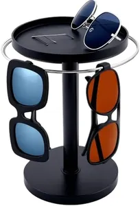 360° Rotating Glasses Stand Organizer, Rotating Sunglass Organizer and Storage, Stainless Steel Eyeglass Holder Stand Sun Glasses Holder, Spinning Sunglasses Display Rack for Multiple Sunglasses (Black)