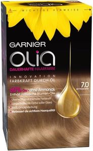 Garnier Olia Coloration permanente sans ammoniaque, avec huiles nourrissantes et naturelles, couverture complète des cheveux gris, coloration permanente, n°7.0 blond foncé, 1 pièce