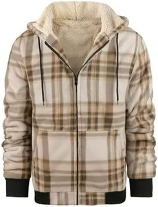 Plaid Jacket Men Warm Fleece Lined Coats Zip Up Hoodie Jacket Casual Flannel Shirt Jackets Sherpa Sweater for Work