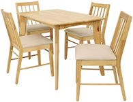 Sunnydaze James 5-Piece Rubberwood Dining Table and Chair Set - 4-Foot Table and 4 Chairs - Natural with Beige Cushions