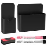 MoKo Dry Erase Marker Holder, 2-Piece Magnetic Pen Pencil Holder Cup Organizer for Whiteboard, locker, fridge, Metal Magnetic surface, with 2 Marker and 1 Dry Erase, Black