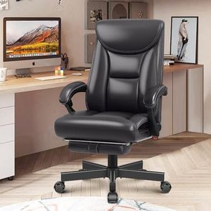 BestEra Ergonomic Office Chair, Big and Tall Executive Home Office Desk Chair, Shiny Leather Swivel Computer Chair with High Back, Wheels, Lumbar Support (8809-L-Black)