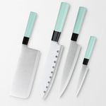 Machado Stainless Steel Japanese Yanagiba Sashimi Sushi Fish Knife Set with Green Octagonal Handle (Set of 4)