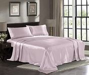 Satin Sheets King [4-Piece, Champagne Pink] Hotel Luxury Silky Bed Sheets - Extra Soft 1800 Microfiber Sheet Set, Wrinkle, Fade, Stain Resistant - Deep Pocket Fitted Sheet, Flat Sheet, Pillow Cases