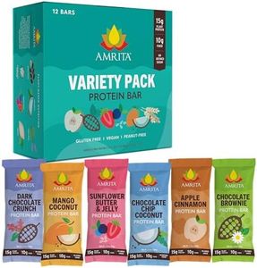 AMRITA Vegan Protein Bars Variety Pack (6 Flavors) | Peanut/Dairy Free, Soy & Gluten Free | 15g Plant Based Protein Bars | High Fiber Low Sugar Meal Replacement Bar - Breakfast Bars, High Protein Bars