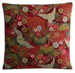 Red Crane Cushion Cover 45x45cm, Oriental Floral Pillow Cover with Metallic Gold Highlights