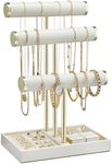 Vlando 3 Tier Bracelet Holder Display,Jewelry Stand Organizer with Ring Holder Tray,Jewelry Holder for Bracelet, Necklace, Watches, Rings,Beige