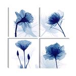 Wieco Art Blue Flickering Flower Modern Abstract Paintings Canvas Wall Art Gallery Wrapped Grace Floral Pictures on Canvas Prints 4 Panels Artwork for Bedroom Office Home Decorations