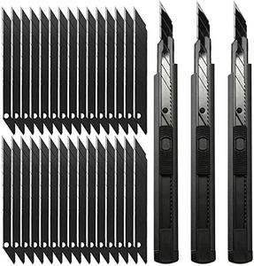 FOSHIO Retractable Utility Knife with 30 Degree Snap Off Blade 9MM, Box Cutter for Cartons, Cardboard and Boxes, Office and Home Use, 3 Pack Paper Knife ​with Extra 30 Razor Sharp Blade (Black)