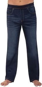 PajamaJeans Men's Pull On Jeans - Elastic Waist Pants - Straight Leg Sweatpant Jeans, Indigo Distressed, Tall, XXL
