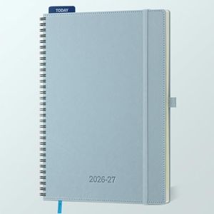 IN-LUXPRO Planner 2026-2027 Daily Weekly and Monthly,11.5"x8.5",18 Months Spiral Bound Calendar Agenda with Self-adhesive Pen Holder,2026 Academic Plan with Vegan Leather Soft Cover,Dusty Blue