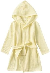 TADO MUSLIN Toddler Bathrobe, Cover-Up for Kids Soft and Breathable Organic Cotton Bathrobe for Baby, Boy& Girl Hooded Towel, 6-8T, Yellow Robes