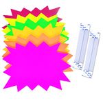 5x6.6 Inch 60Pieces Fluorescent Neon Signs,Burst Star Cutouts Signs for Retail,Bright Color Display Tags to Boost Sales,Garage Sale Supplies Sign,40pcs PVC Adhesive Transparent Strips