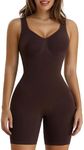 SHAPERX Women's Shaping Mid-Thigh Bodysuit Tummy Control Shapewear Seamless Sculpting Body Shaper,SZ5310-Coffee-XXS/XS