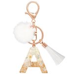 MWOOT Letter A Keyring with Tassels Plush, Initial Name Keychain Cute White Gold Resin Car Key Chain, Personalised Key Pendant Handbag Charms Accessories Craft Key ring Decoration Gifts for Women(A)