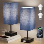 Sailstar Bedside Table Lamp for Bedroom Set of 2, 3 Way Dimmable Touch Lamp with USB C+A Charging Ports, Small Nightand Lamps for Bedroom Decor, Living Room, LED Bulbs Included, Upgraded Navy Blue