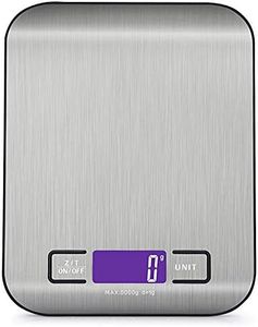 Digital Kitchen Scale Multifunction Food Scale, 11 lb 5 kg, Silver, Stainless Steel (Batteries Included)