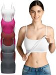 Emmalise Women Basic Built In Bra Spaghetti Strap Layering Cami Top Tank 4 Pack, 4 Pack White Fuchsia Burgundy Charcoal, Large