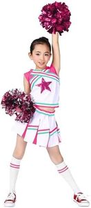 LOLANTA Kids Cheerleader Costume For Girls Uniforms School 4-piece Tank+ Skirt+ Socks+ Pom poms Pink, 5-6