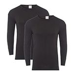 Heatwave® Pack of 2 Men's Thermal Long Sleeve Top, Warm Underwear Baselayer, S M L XL XXL Thermals, Medium Black