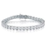 18K White Gold Plated 4.0 Round Cubic Zirconia Classic Tennis Bracelet for Women and Men, 7.5 inch