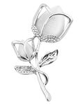 FENGJI Tulip Flowers Gold and Silver Plated Rhinestone Brooch Pin for Women Ladies Festival Gift (White,Hot Pink) Silver White