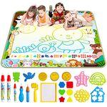 LOYO Water Doodle Mat - 100 x 100cm Super Large Kids Water Drawing Pad with Magic Pens, Stamps, Molds - Mess Free Colouring Painting Gift Educational Toy for Toddlers Boys & Girls Aged 3 4 5 6