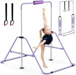 GYMMAGE Gymnastics Bars with Bar Pad, Junior Training Kip Bar Gymnastics Equipment for Home Garden, Adjustable Height Gymnastic Folding Horizontal Bar with Rings & Bar Pad for Kid Boys Girls