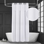 Ecoehoe 71x86 White Waffle Weave Fabric No Hooks Shower Curtain with Removable Polyeste Liner - Heavy Duty Bath Curtain with See Through Top Machine Washable