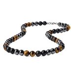 GAVU 6mm Hematite Rainbow Obsidian Brown Tiger Eye Crystal Men's Necklace 55cm