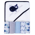 Viviland Baby Towel and Five Washcloths, Soft Absorbent Baby Girl Boy Bath Towel Set, Whale Hooded Towels with Infant Washcloths, Gift for Infants and Newborn, 26"×30", 6 Pack