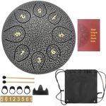 ITHWIU Steel Tongue Drum 6 Inch 8 Notes Hand Drum Tank Drums C Key Percussion Instrument with Drum Mallets Carry Bag Music Book for Musical Education Yoga Zen Silver