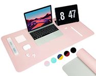 KELIFANG Desk Pad, Large Office Mouse Mat 31.5'' x 15.7'', Waterproof PU Leather Mouse Pad, Dual Side Desk Blotter Protector, Non-Slip Laptop Desk Writing Mat for Office Home Game (Pink and Silver)