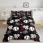 Erosebridal Baseball Comforter Set Twin Size Softball Bedding Set Sports Bat for Kids Boys Teens Men Ball Game Down Comforter Red and Black Comforter Set All Season 2 Pieces Duvet Insert, Lightweight