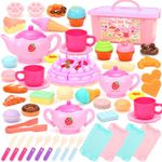 Tagitary Tea Party Set for Little Girls,Toys Tea Set Princess Pretend Play Toys,Including Dessert Cookies Teapot Cups Cake Stand and Storage Box,Learning Toys Birthday Party Gift for Toddlers