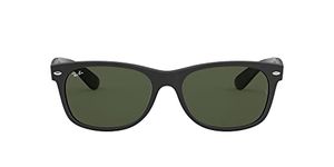 Ray-Ban Unisex New Wayfarer Sunglasses, Black Rubber Upper on Black Gloss and Green., 52 UK